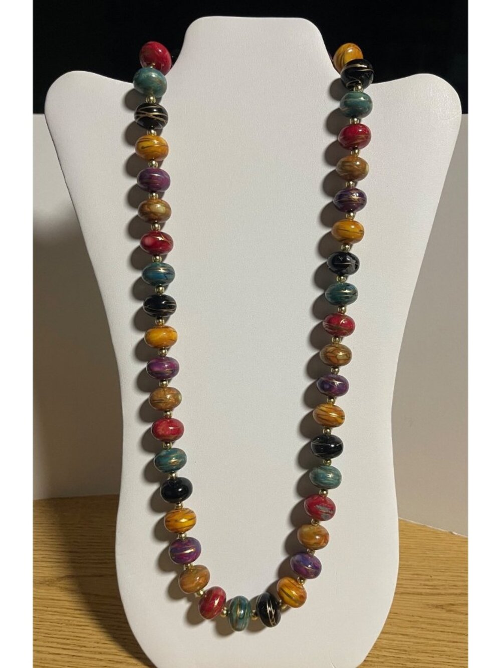 Multicolor Beaded Statement Necklace 28 Inches Spring Clasp Closure Vintage 80s